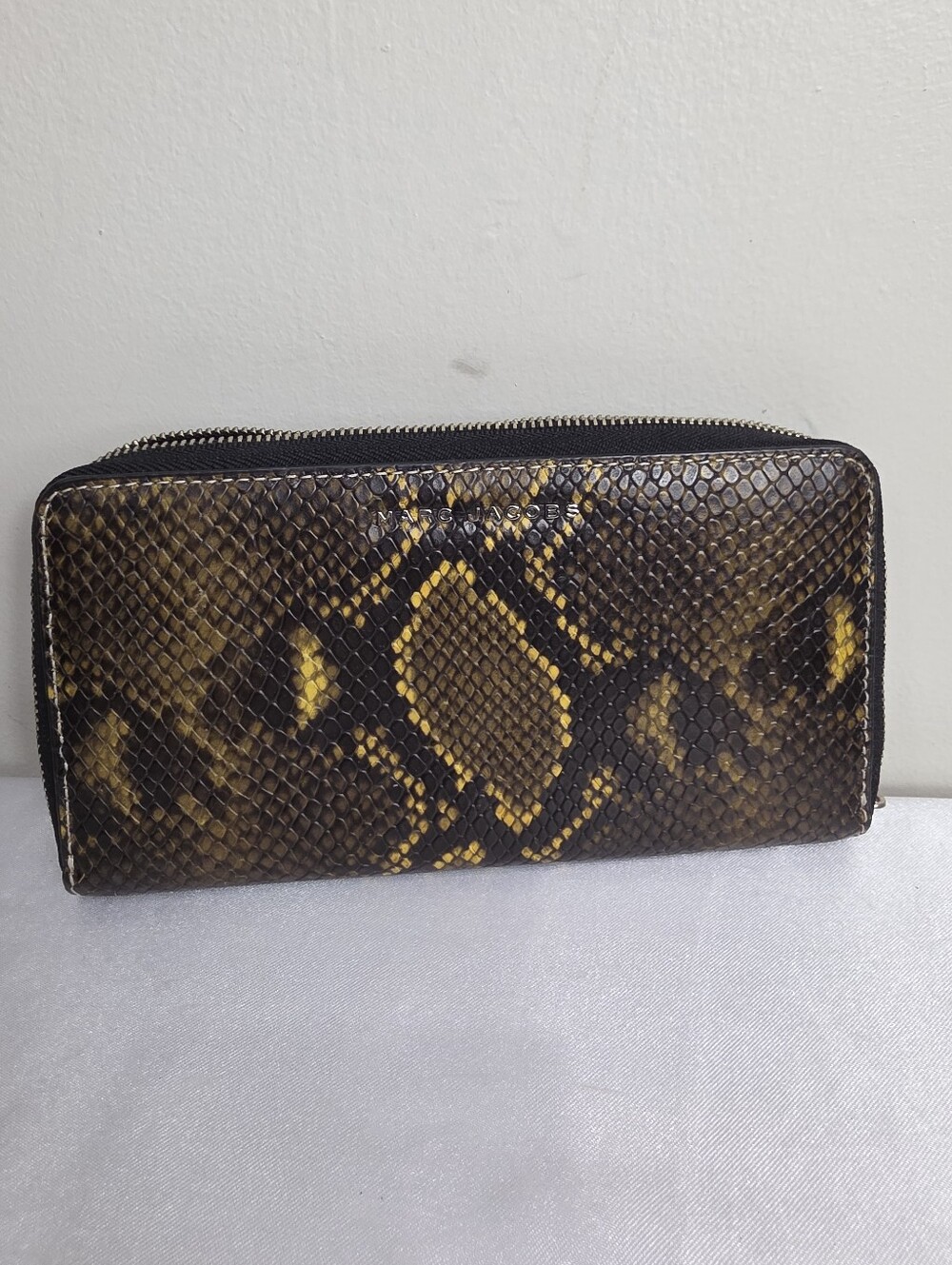 Marc Jacobs Brown and Yellow Snake-Print Zip Wallet
